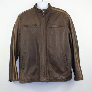 Danier Brown Motorcycle Leather Jacket Coat (2XL)